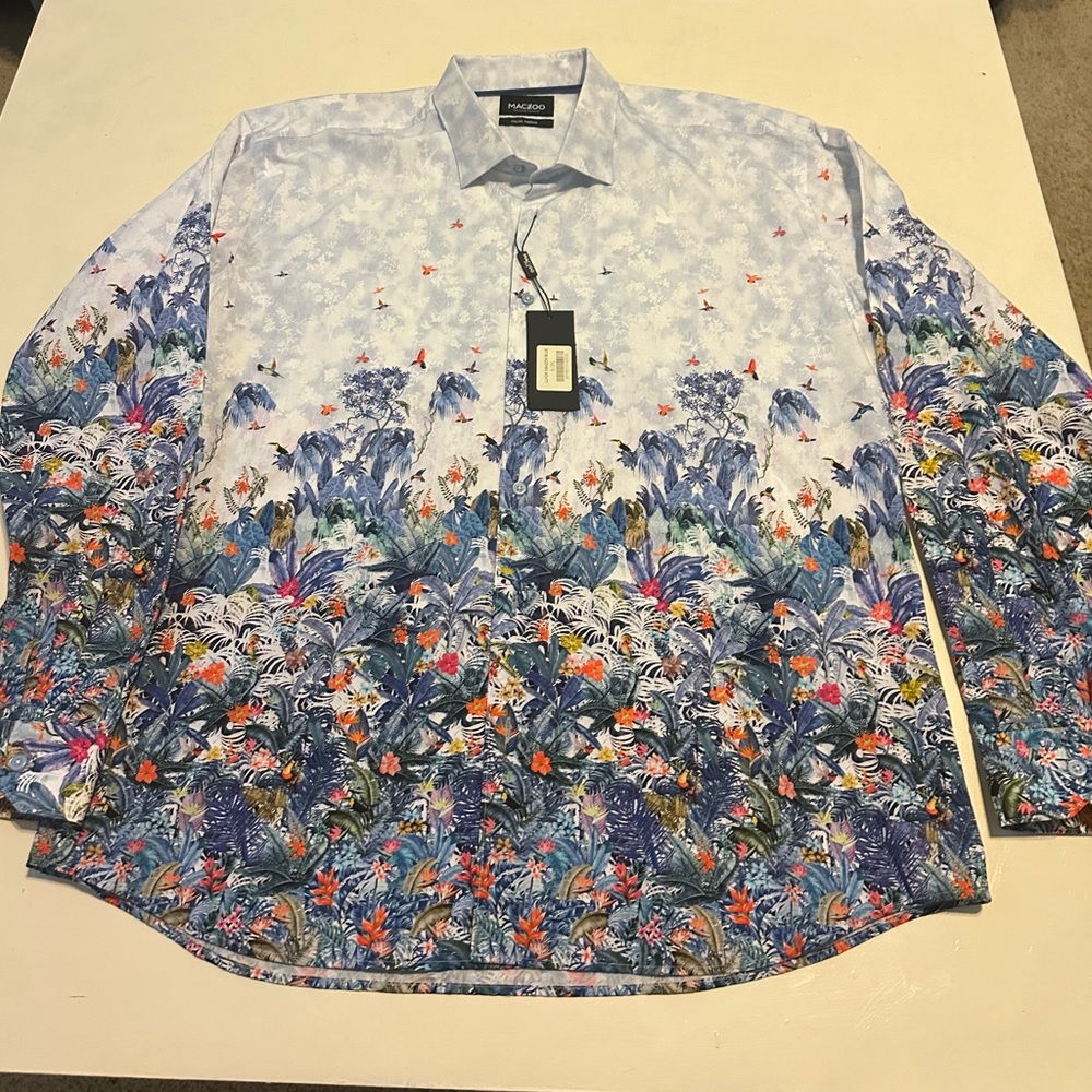 Macedonia men’s long sleeve , Italian fabric dress shirt.  New with tags